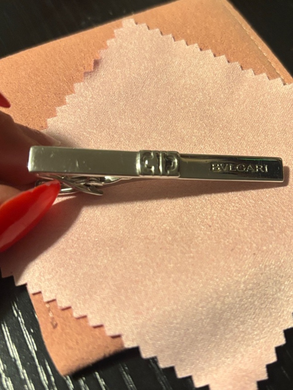 Bulgari Silver-tone Tie Clip with Engraved Logo